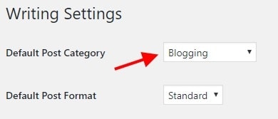 after installing wordpress, set default category for wordpress