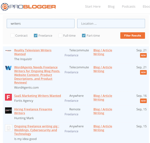 pro blogger job sites for freelance writers