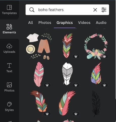 canva keyword ideas boho feathers